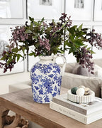 Ceramic Rustic Farmhouse Vase, 9 inch Ceramic Blue and White Vase for Centerpieces Pampas Grass Pottery Jug with Handle Boho Chinoiserie Decor Vintage Vases for Living Room Kitchen Dinner Table Shelf