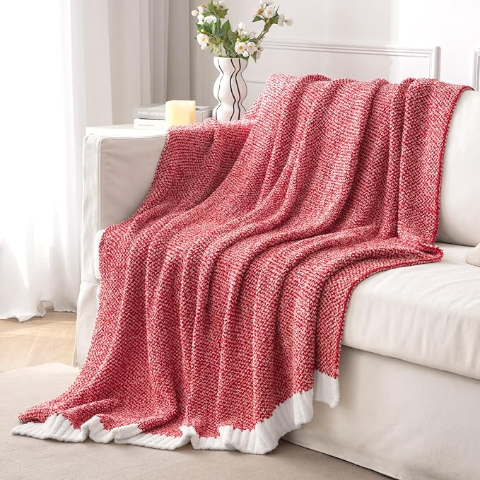 MIULEE Red Super Soft Throw Blanket for Couch, Cozy Fluffy Warm Blankets Lightweight Knit Throw Blankets for Sofa, Bed, Chair, Living Room, Camping, Picnic, 60 x 80 inch