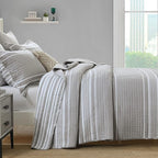 Y-PLWOMEN Quilt King Size - 100% Cotton King Quilt, Grey Striped Quilt for King Bed, Lightweight Reversible King Size Bedspread for All Season, 3-Piece