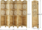 Room Divider with Shelves, 68.9inch Wood Carved and Louvered Wall Divider Freestanding, 6 Panels Folding Partition Screen for Bedroom Home Office (Natural)