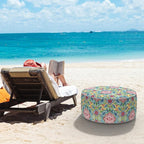 LVTXIII Indoor/Outdoor Inflatable Ottoman, D31 x H14 Inch Large Round Ottoman, All Weather Foot Rest Stool, Portable Footrest for Patio, Garden, Camping and Home - Damask Red