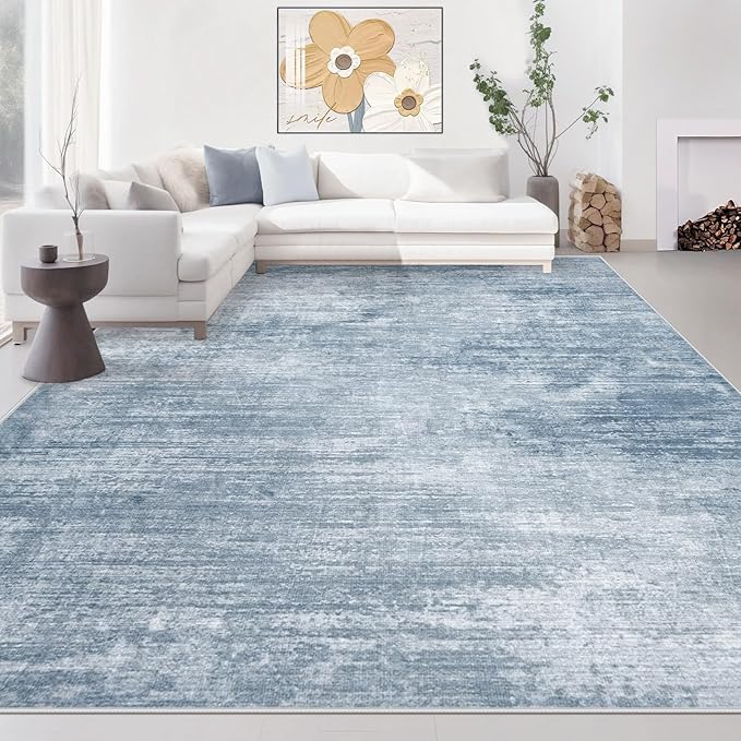 Area Rugs 9x12 Living Room: Washable Rug Modern Abstract Large Rugs Soft Non Slip Neutral Rug Stain Resistant Indoor Carpet for Bedroom Kitchen Dining Room Table Nursery Home Office Rugs(Blue,9'x12')