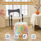 XeGe Fluffy Faux Fur Inflatable Pouf Ottoman, Soft Fuzzy Foot Stool, Plush Furry Foot Rest Floor Pouf Anti-Slip for Kids Girls Adult, Cute Foldable Ottoman Cushion Living Room Bedroom, Rainbow
