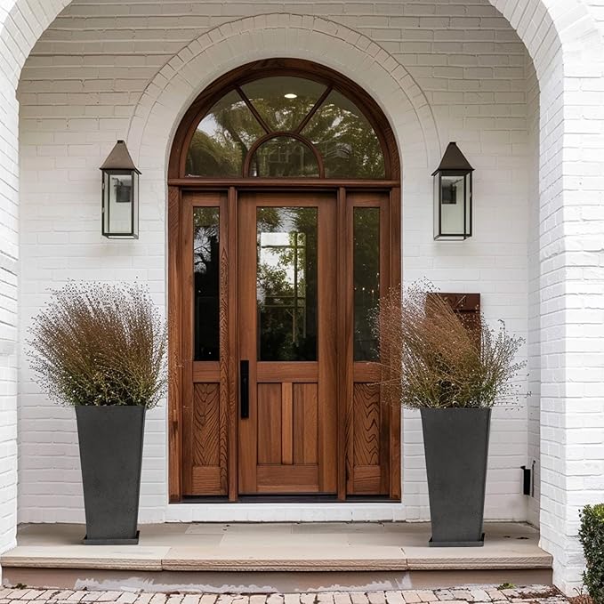 LA JOLIE MUSE 30 Inch Tall Planters for Outdoor Plants, 2 Sets Concrete Grey, Tall Outdoor Planters, Modern Square Outdoor Planters, Tall Large Planters for Front Door, Patio and Deck