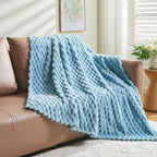 NEWCOSPLAY Super Soft Twin Blanket Blue Premium Silky Flannel Fleece 3D Clouds Stylish Jacquard Lightweight Bed Blanket All Season Use 350GSM (Blue, Twin(60"x80"))