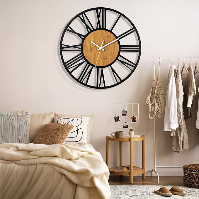 1st owned 40" Large Display Wall Clock for Home Decor - Silent,Battery Operated,Black Metal, Modern, Rustic Wood Clocks for Living Room,Farmhouse,Dining Room,Bedroom,Shop Wall Decor- Roman Numerals