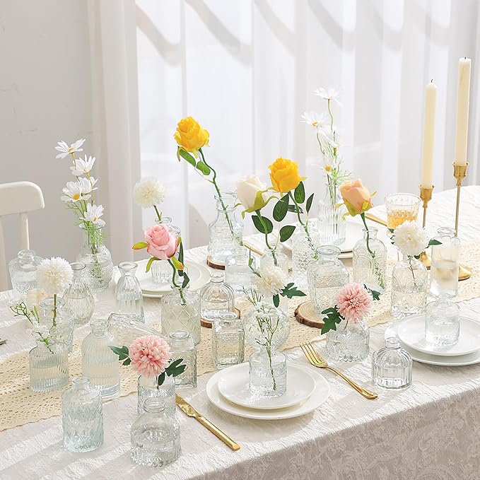 Bud Vases in Bulk 30, Clear Glass Bud Vases for Centerpieces, Small Vase for Flowers, Mini Vintage Flower Vase for Centerpieces, Wedding Table Decor, Home Decor
