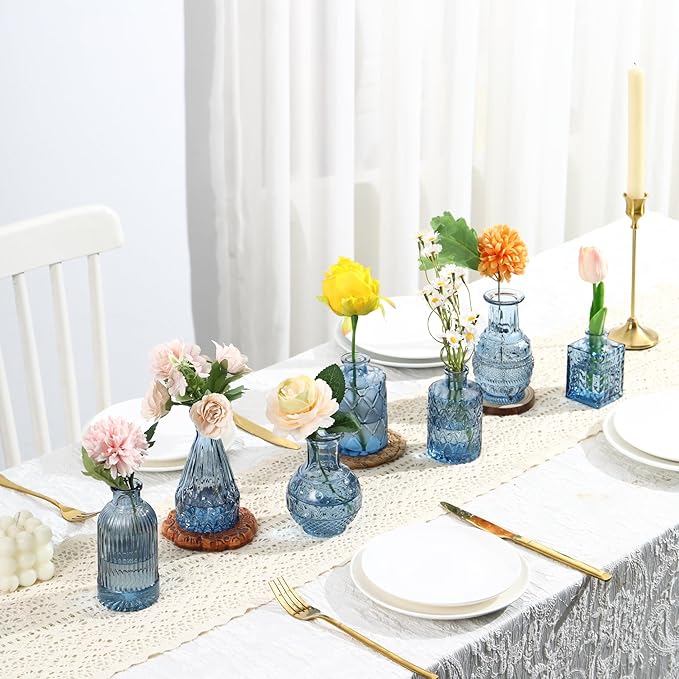 Bud Vases in Bulk 50, Glass Vases for Centerpieces, Small Vases for Flowers, Small Flower Vase for Centerpieces, Mini Vintage Vase, Blue Bud Vases for Wedding Table Decor