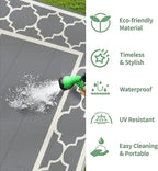 GENIMO 6' x 9' Outdoor Rug Waterproof for Patio Decor, Foldable Reversible Plastic Straw Area Rugs Mat for Camper, Outside Carpet for Rv, Deck, Porch, Picnic, Beach, Balcony, Grey & Beige White