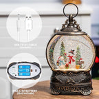 Christmas Snow Globes, Snowman Family Squirrel Cardinal Water Lantern, 8 Christmas Music, USB Powered & Battery, Holiday Decorations Gifts for Family Children or Friends