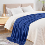 inhand Knit Klein Blue Throw Blanket for Couch, Soft Living Room Home Decor Knitted Twin Size Blanket, Outdoor Lightweight Breathable Summer Blanket, Farmhouse Warm Woven Decorative, 60"x80"