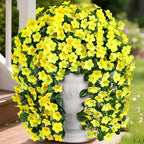 Artificial Faux Hanging Plants Flowers for Outdoor Fall Autumn Decor, 2 PCS Fake Silk Daisy Mums Yellow Orchid Long Vines UV Resistant Realistic for Outside Home Porch Patio Balcony Planter