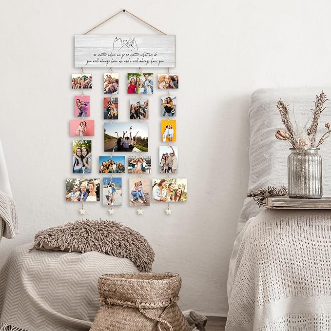 Orchroma Hanging Photo Display with Clips Wall Decor,Best Friends Picture Board for Photos,Friendship Gifts Ideas,Friend Picture Frames Collage Wall Decor for Dorm Room,Christmas Birthday Party (Gray)