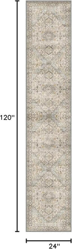 GENIMO Runner Rug 2x10 Machine Washable Non Slip Vintage Hallway Runner Rug, Low Pile Lightweight Rugs for Indoor Entryway, Hallway, Kitchen and Corridor, Antique Taupe