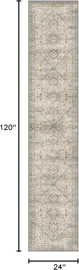 GENIMO Runner Rug 2x10 Machine Washable Non Slip Vintage Hallway Runner Rug, Low Pile Lightweight Rugs for Indoor Entryway, Hallway, Kitchen and Corridor, Antique Taupe