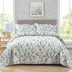 Travan 3-Piece Quilt Set Quilted Bedspread Lightweight Coverlet Set Garden Style Floral Printed Oversized Quilted Bedding Set with Shams for All Season, Exquisite, Queen Size