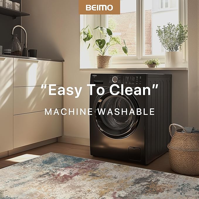 Area Rugs 6x9 Machine Washable Area Rugs for Living Room Bedroom Dining Room, Large Modern Abstract Colorful Soft Rugs, Indoor Low Pile Carpet with Non Slip Rubber Backing, Multi Beige