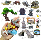 37PCS Fairy Garden Accessories, Miniature Nature Village Theme Fairy Garden Supplies for Outdoor, Mini Resin Animals House Bridge Pool Figurines Micro Landscape Succulent Plant Pots Terrarium Decor