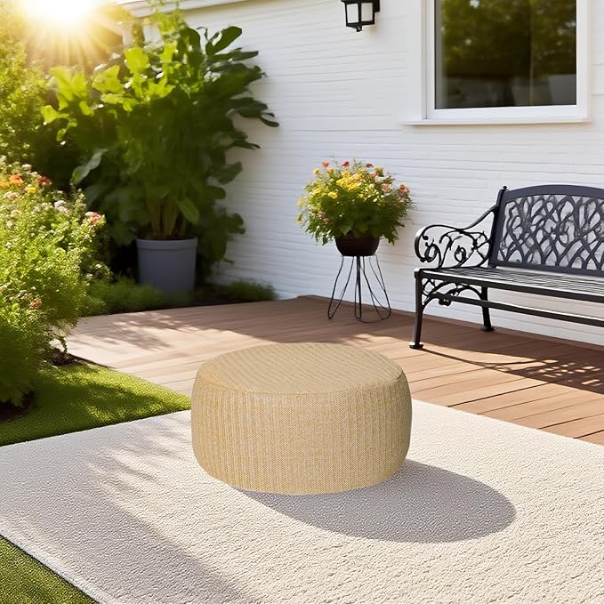 Outdoor Inflatable Ottoman with Air Pump, Fade-Resistant Patio Footrest Stool D21”x H9”, Round Pouf Ottoman with Portable Handle Suitable for Garden, Camping, Bedroom, Living Room