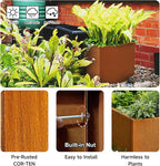 Corten Steel Corner Metal Planter Box Garden Steel Planter Pot for Patio Modern Farmhouse Rustic Design (L32 x W12 x D16, Rusted)