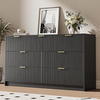 Black 7 Drawer Dresser for Bedroom, Modern Fluted Dresser with Gold Metal Handles, Wide Chest of Drawers for Bedroom, Living Room, Entryway, Hallway, 55.9" L x 15.7" D x 31.4" H