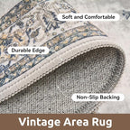 AMOAMI-Vintage Area Rug 4x6 Grey Rugs for Living Room-Soft Living Room Rug Non Slip Rugs for Bedroom Carpet Machine Washable Rug for Dining Room Bedside Office Room Decor