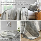 Y-PLWOMEN Quilts Queen Size - 100% Cotton Grey Queen Quilt Farmhouse Plaid Quilted Bedspread, 3 Pieces Lightweight Reversible Queen Size Quilt Bedding Set for All Season
