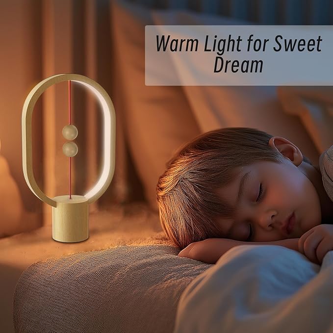 Bedroom Lamps - Mini Balance Lamp, Bedside Lamp, Nightstand Lamp, 3 Level Brightness Plug in Night Light for Home, Office, College Dorm (Wood Color)