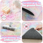 Rainbow Rug for Girls Bedroom: Fuzzy Rugs for Kids Room - Rainbow Carpet for Bedroom Decor