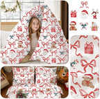 Christmas Comforter Set Full Size,Red Christmas Bed Set with Reindeer, Bows and Santa Claus Bedding for Holiday, 3 Pieces 1 Reversible Comforter and 2 Pillowcases