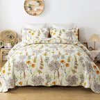 Travan 3-Piece Quilt Set Quilted Bedspread Lightweight Reversible Coverlet Set Floral Printed Oversized Quilted Bedding Set with Shams for All Season, Yellow Flower, Queen Size