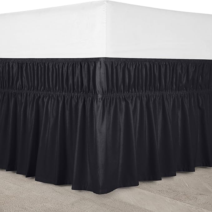 Utopia Bedding King Elastic Bed Ruffle - Easy Wrap Around Ruffle - Microfiber Bed Skirt with Adjustable Elastic Belt 16 Inch Tailored Drop - Hotel Quality Bedskirt, Fade Resistant (King, Black)