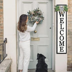 Surfapans Welcome Sign for Front porch Standing 45"X9"Large Wood Frame Outdoor Tall Welcome Signs Vertical Decor for Farmhouse Rustic Home Modern Outside Front Door Wall Decorations (Black)