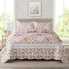 Travan 3-Piece Quilt Set Quilted Bedspread Lightweight Coverlet Set Garden Style Floral Printed Oversized Quilted Bedding Set with Shams for All Season, Exquisite, Queen Size