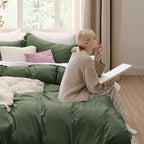 Bedsure Olive Green Oversized Queen Duvet Cover - 3 Pieces Prewashed Cotton-Like Extra Soft Bedding Set, Includes 1 Duvet Cover 98x98 Inches with Zipper Closure & 2 Pillow Shams, No Comforter