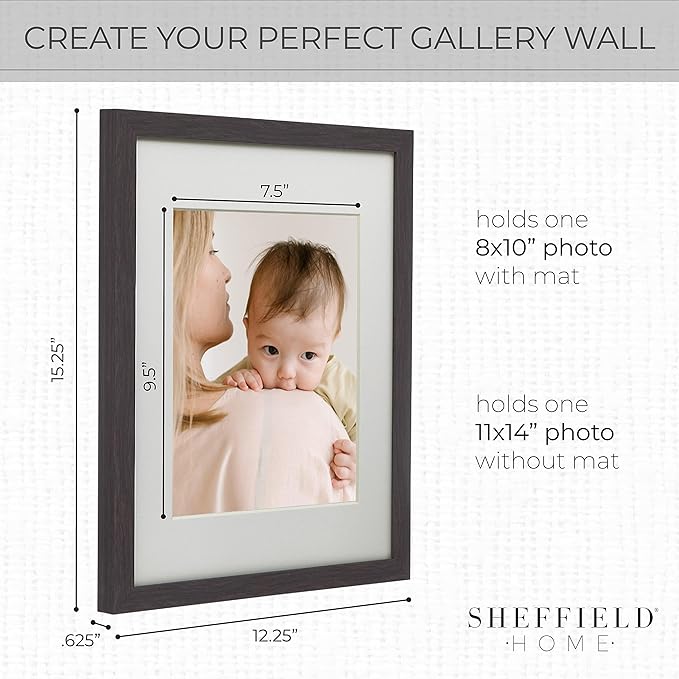 Sheffield Home 9 Piece Gallery Wall Frame Set, 11x14 Inch, Dark Oak