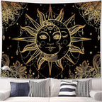 Lunerfex Hippie Sun and Moon Tapestry Bohemian Tapestry Aesthetic Cute Tapestries for Bedroom and Living Room Decor Sun 60×80 Inches
