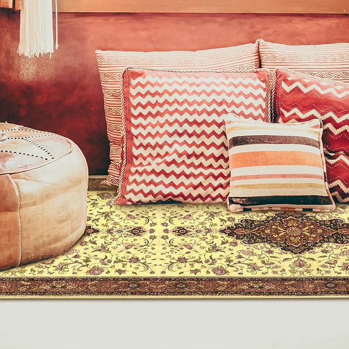 Topllen Washable Area Rug - 3'x5' Boho Bedroom Rug Indoor, Non-Slip Low-Pile Rugs for Living Room Bathroom Kitchen Front Door, Entry Throw Carpet Stain Resistance (Red, 3x5ft)