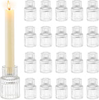 Romadedi Glass Candle Holder for Candlestick - 20 Pcs Clear Small Tapered Candle Holder Wedding Decor Table Centerpiece Bulk for Candle Sticks Christmas Party Living Room Dinner Advent