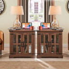 Farmhouse End Table with Charging Station,24" Large Side Table with Glass Barn Door, Rustic Wood Nightstand Bedside Table with Adjustable Storage Shelf for Living Room, Bedroom,Walnut,2 pack