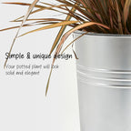 KOL 28'' Tall Galvanized Steel Planter Pot - Flower Pot with Water Level Indicator for Plants - 2-Pack Self Watering Planters - Round Silver Powder Metal Planter Box - Indoor Outdoor Grande Plant