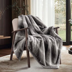 Ultra Soft Luxury Fluffy Mink Faux Fur Throw Blanket, Thick Warm Fall Winter Blankets for Bed, Couch, Cozy Plush Reversible Blanket for Chair, Sofa (Ombré Silver Onyx, 50"x60")
