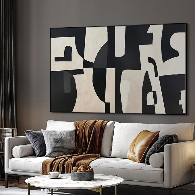 SIGNWIN 46"x72" Extra Large Framed Wall Art Black and White Abstract Geometric Design, Minimalist Modern Print for Home Living Room Bedroom Decor (Frame Assembly Required)