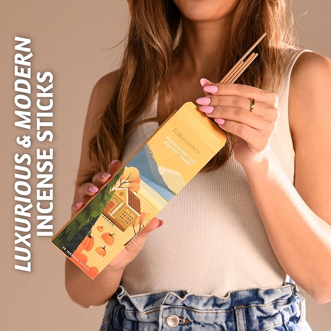 Folkulture Incense Stick | Pack of 75 Organic Fall Incense Sticks for Meditation | 45 Mins Burn Time | Pumpkin Spice Inscents Non Toxic Fall Scents for Home | Inscents-Sticks for Fall Essentials
