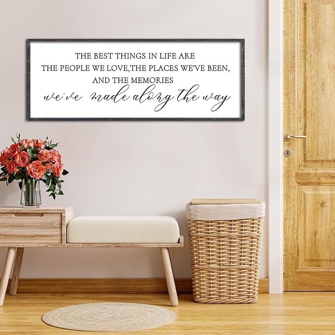 The Best Things in Life Wall Decor Sign 40 x 15 Inch Memories Inspirational Quotes Wood Framed Family Entryway Living Room Home Wall Art for Farmhouse Bedroom Room (Black)