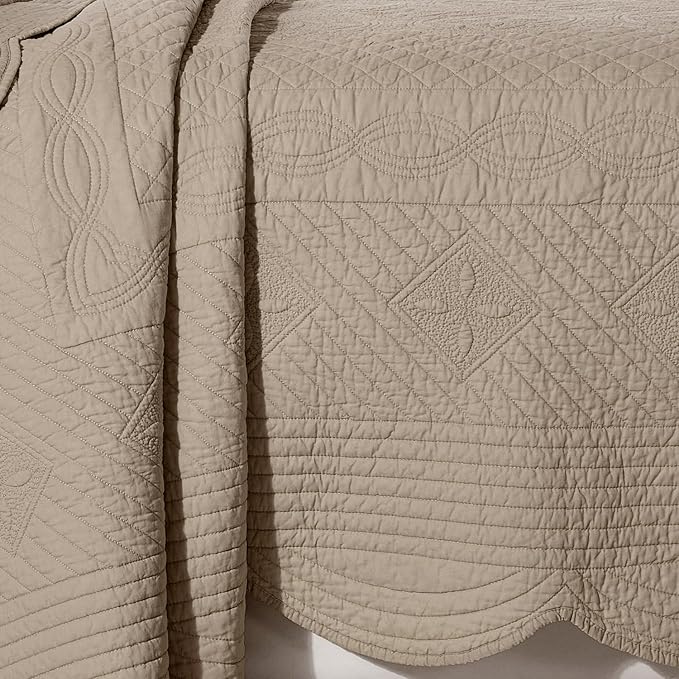 Calla Angel Sage Garden Luxury Pure Cotton Matelasse Quilt Queen, Coffee