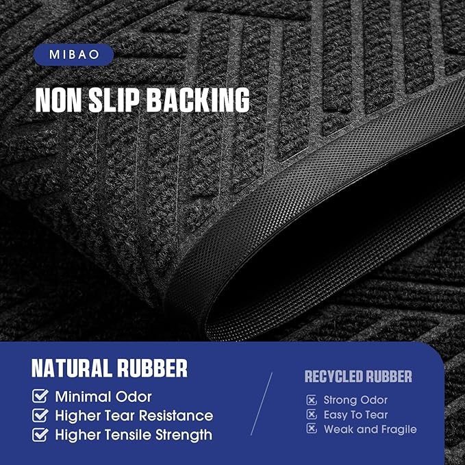 Mibao Front Door Mat Outside Entrance, Durable Outdoor Indoor Mat, Low Profile Heavy Duty Doormat, Non-Slip, Traps Dirt and Moisture, Easy Clean Patio Porch Entryway Mat, 17" x 29.5", Grey