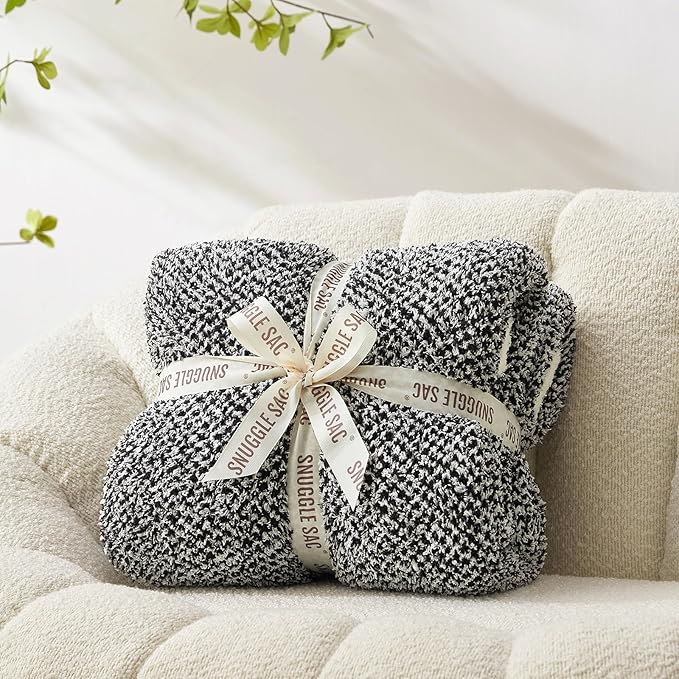Snuggle Sac Soft Warm Bed Blanket Oversized Twin XL 66x90“, Super Soft Warm Blankets for Bed, Living Room, Luxurious Microfiber Blanket Dupes, Heather Black, 66x90 inches