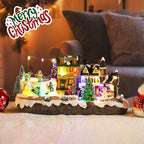 taman Christmas Village Houses - Musical Skiing Collectible Buildings with Rotating Xmas Tree Ornaments for Holiday Decorations
