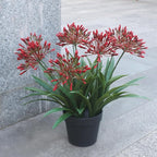 Artificial Flowers for Outdoors 18.9 in Large Fake Plants Outdoor Red Flower Agapanthus Spring Summer Decoration Outside for Front Porch Garden Window Box Decortion